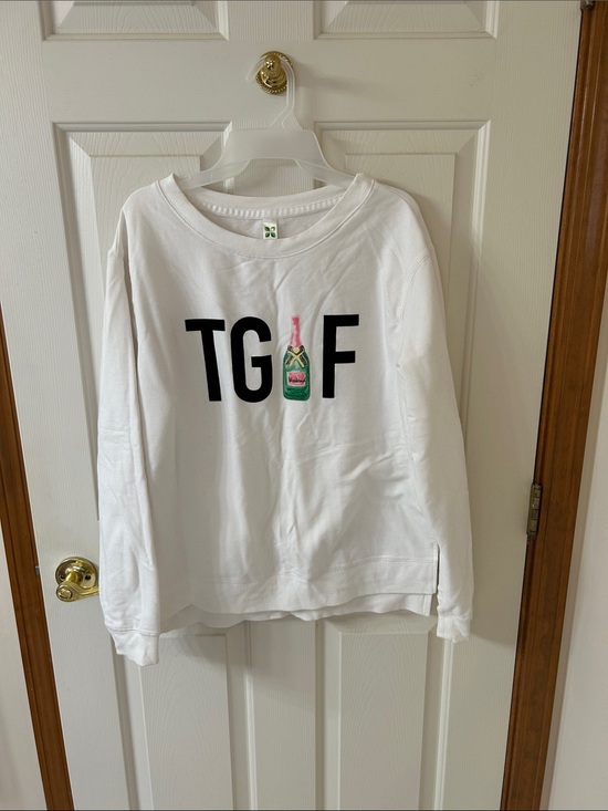GreenTea Tops - GreenTea White TGIF Sweatshirt with Bottle Graphic